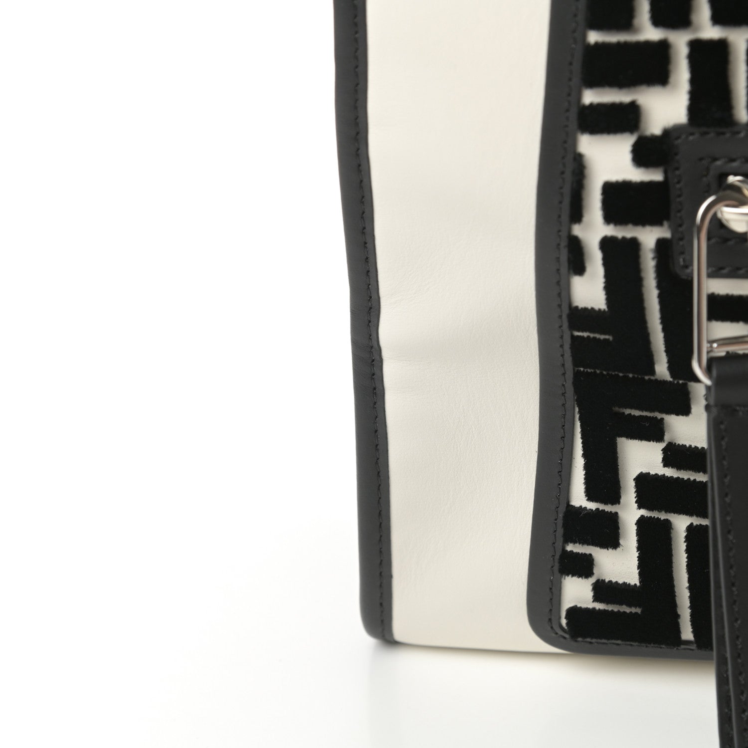 Fendi Vitello Century Velvet F is Fendi FF Embroidered Regular Runaway Satchel White Black 11 of 11