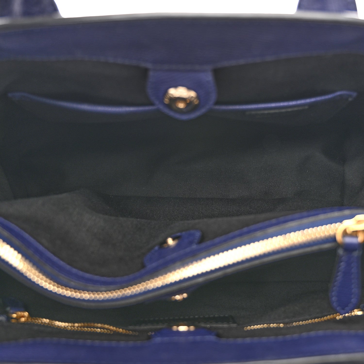 Burberry Derby Calfskin House Check Medium Banner Tote Ink Blue