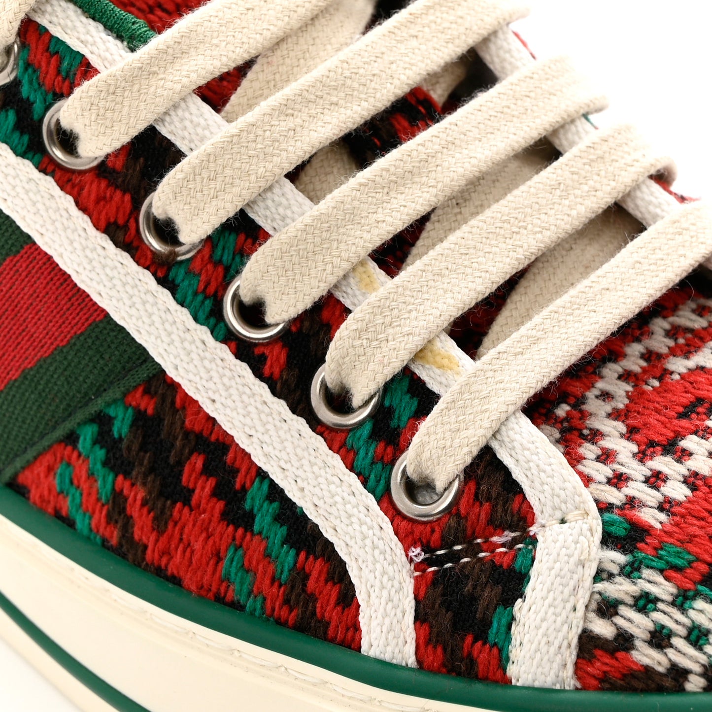 Cotton Wool Web Houndstooth Interlocking G Womens 1977 Tennis Sneakers 36 Red Green