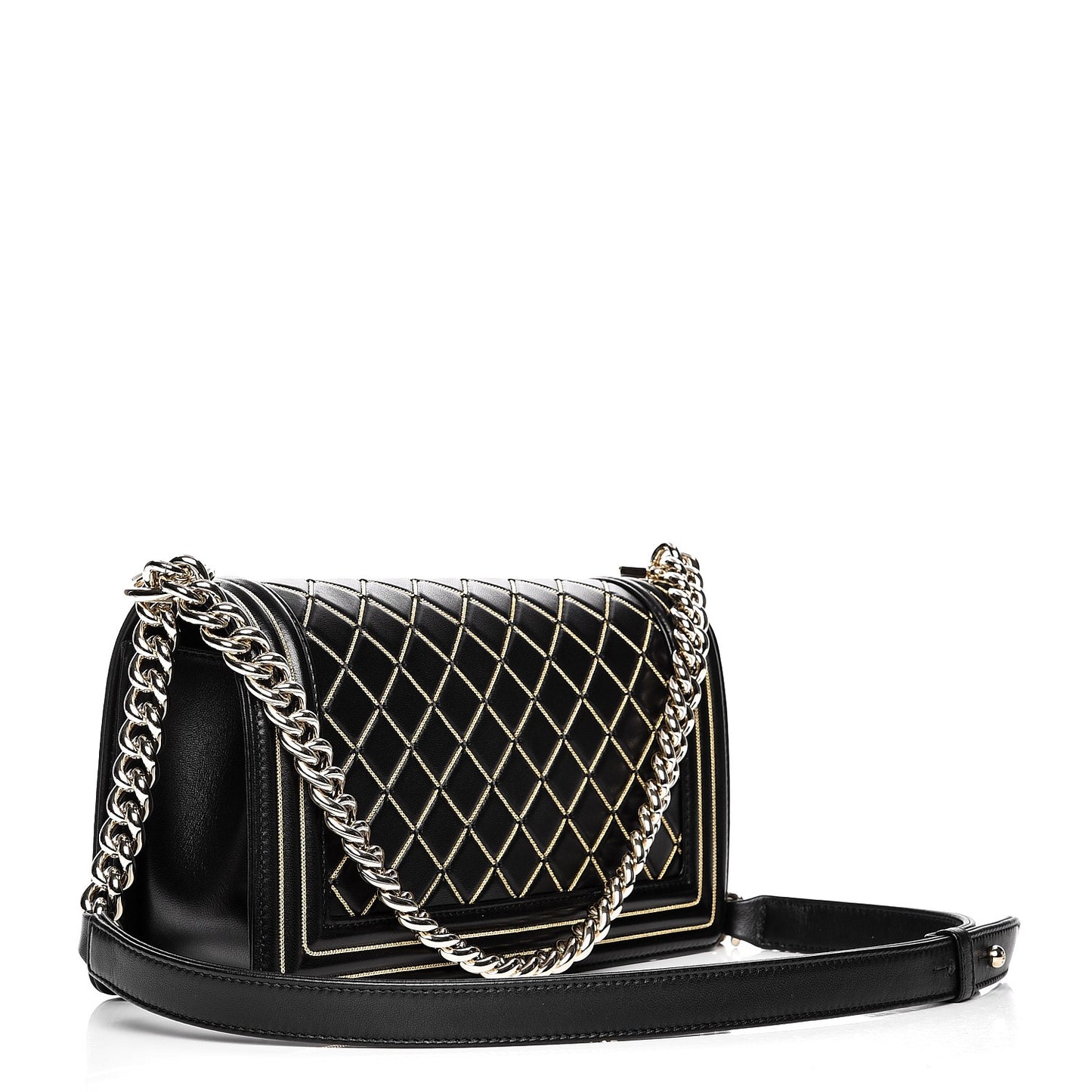 Lambskin Chain Quilted Medium Boy Flap Black