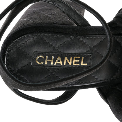 Chanel Kid Suede Chain Braided Sandals 37 Black 6 of 10