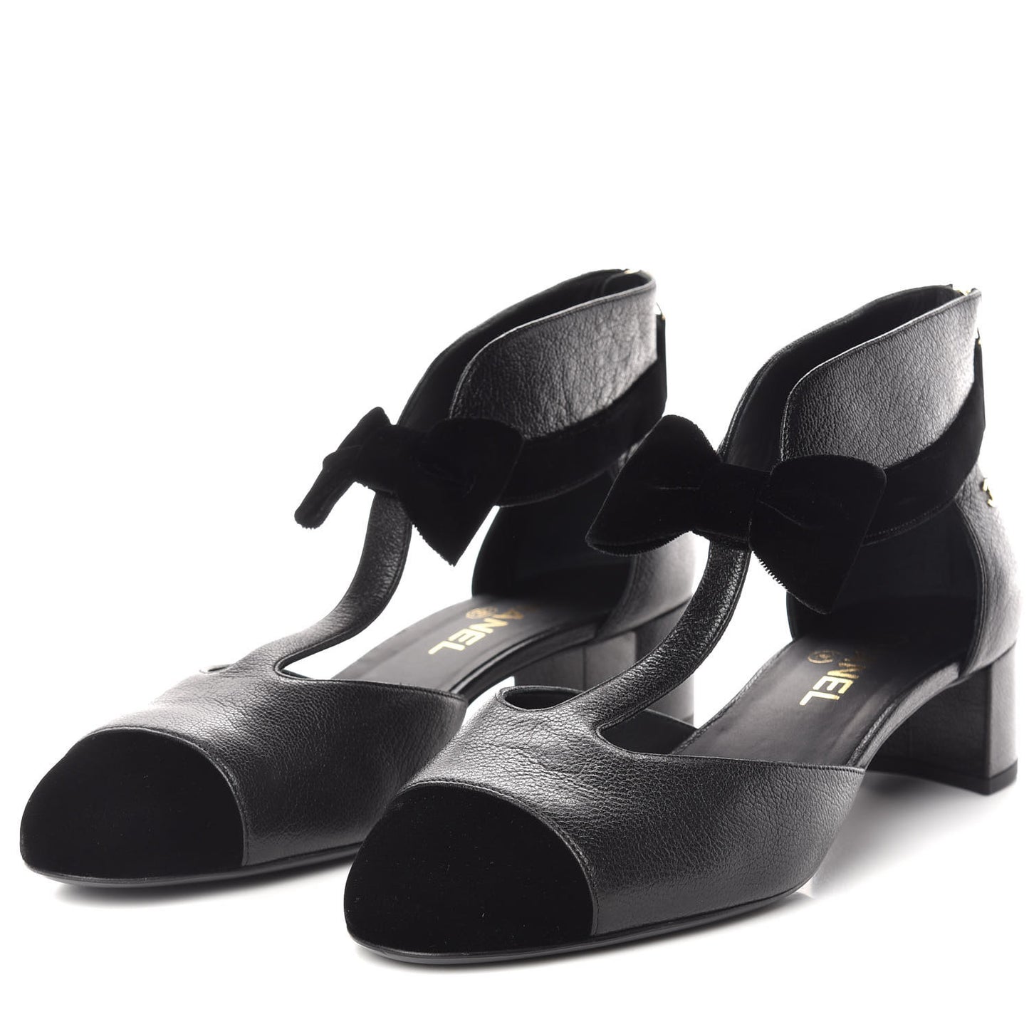 Goatskin Velvet Cap Toe CC Bow Cut Out Ankle Boots 41 Black
