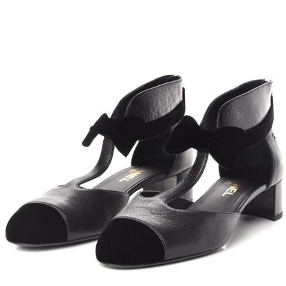 Chanel Goatskin Velvet Cap Toe CC Bow Cut Out Ankle Boots 41 Black 2 of 11
