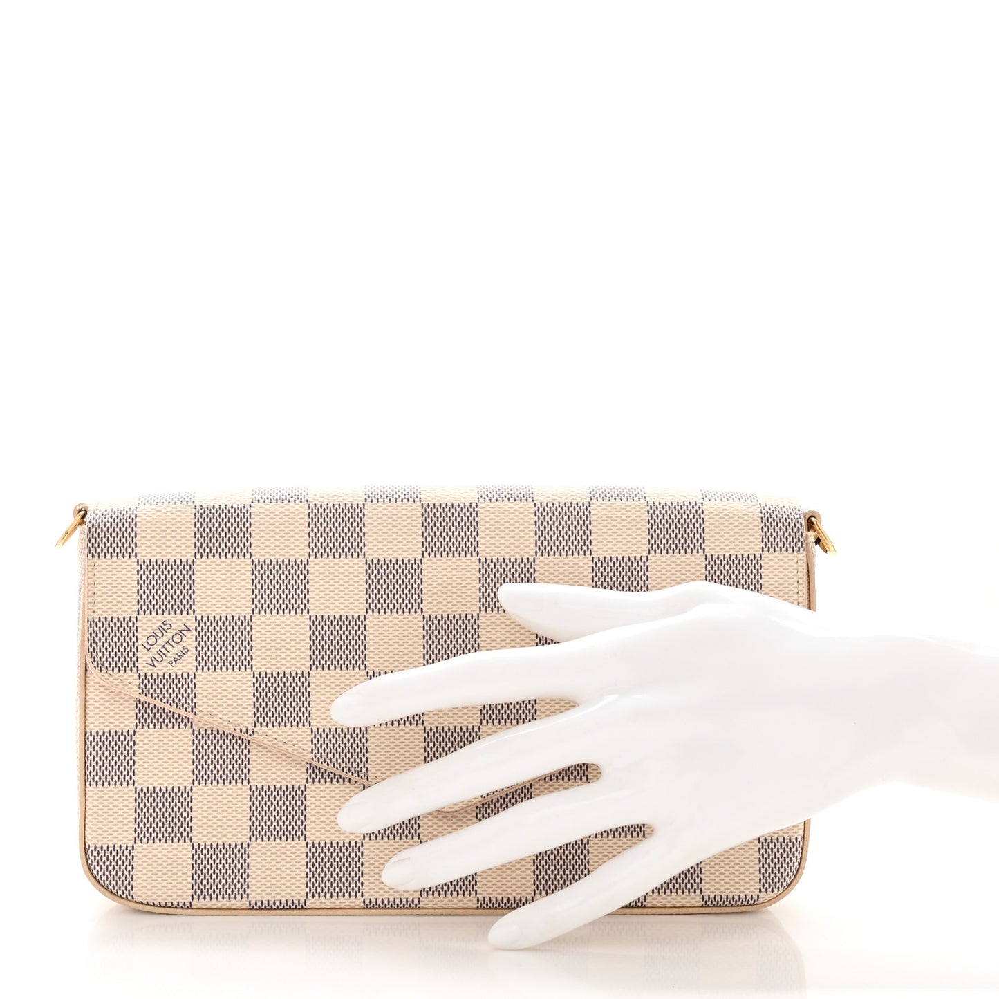 Damier Azur Pochette Felicie Chain Wallet Rose Ballerine