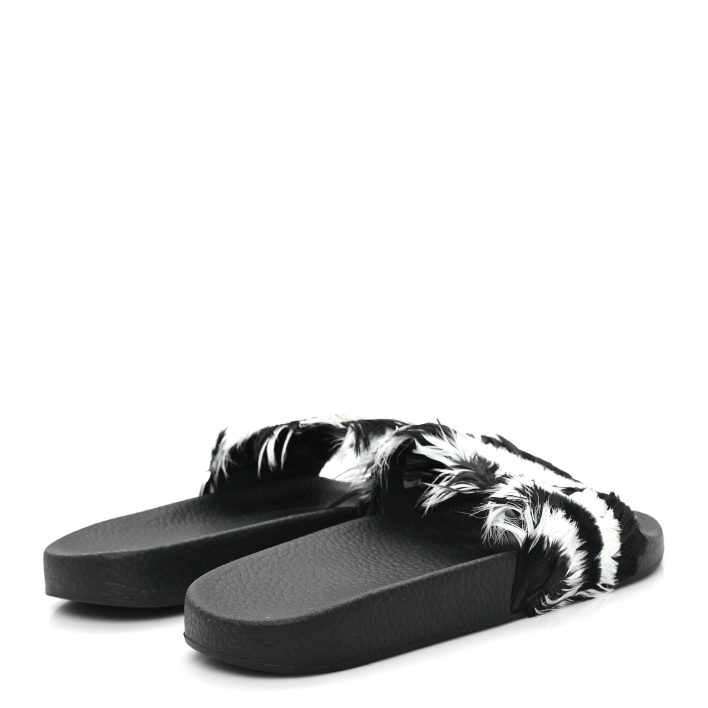 Rubber Feather Pool Slide Sandals 38 Black White