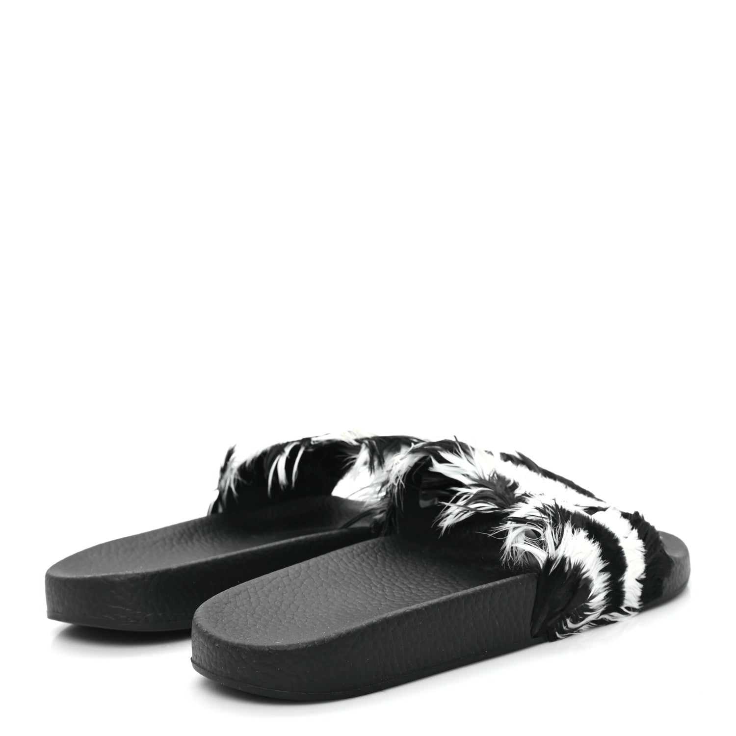 Valentino Garavani Rubber Feather Pool Slide Sandals 38 Black White 5 of 8
