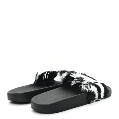Valentino Garavani Rubber Feather Pool Slide Sandals 38 Black White 5 of 8