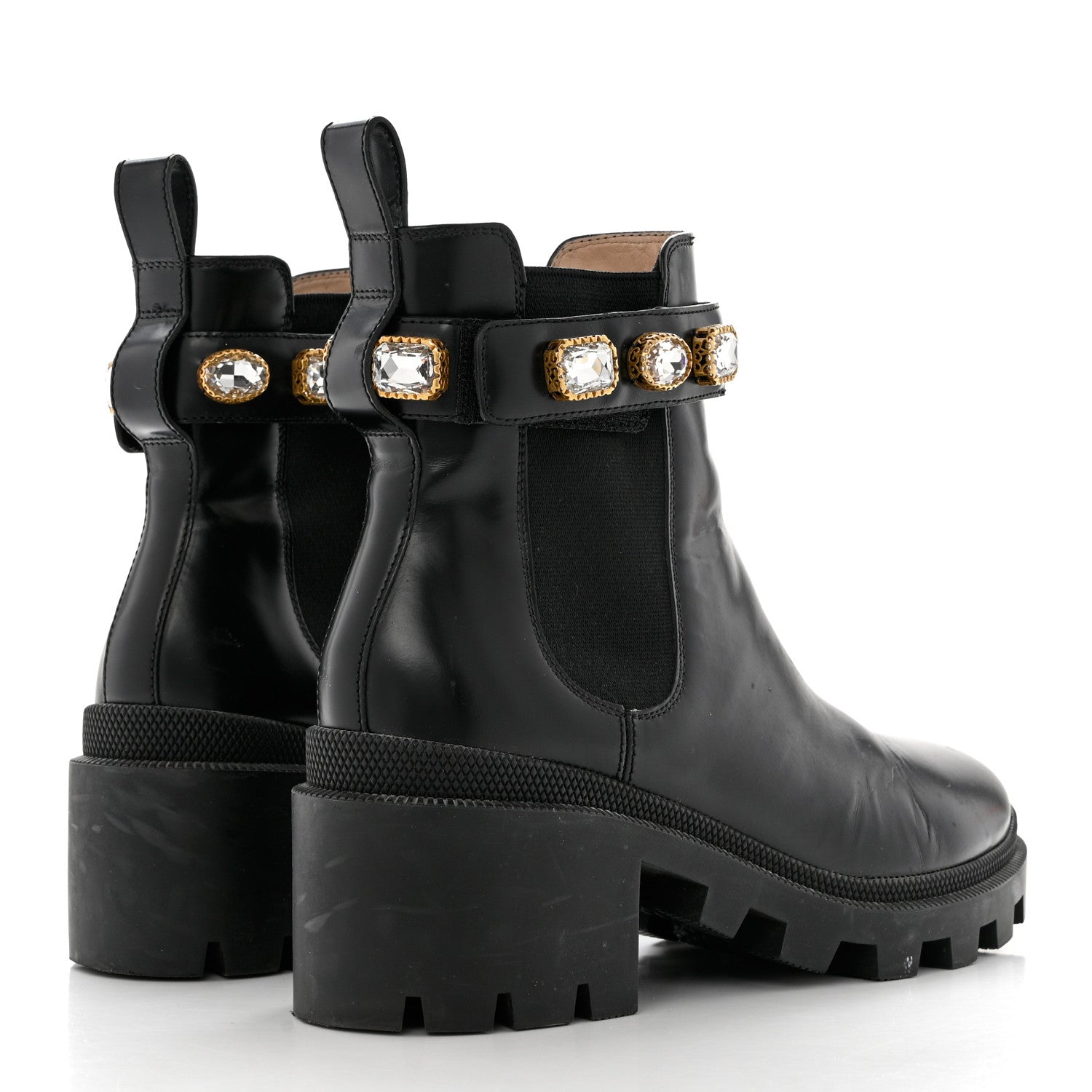 Gucci Calfskin Crystal GG Trip Chelsea Ankle Boots 38.5 Black 4 of 8