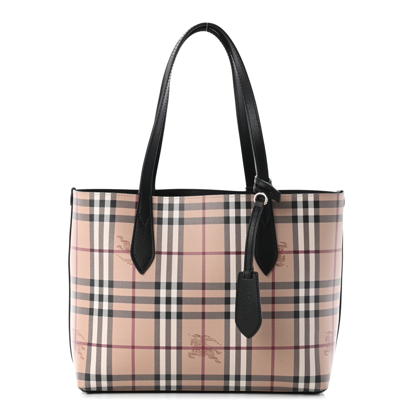 Grainy Calfskin Haymarket Check Small Reversible Tote Black