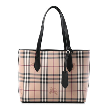 Burberry Grainy Calfskin Haymarket Check Small Reversible Tote Black 3 of 9