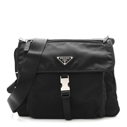 Prada Nylon Vela Saffiano Single Buckle Messenger Shoulder Bag Black 1 of 12