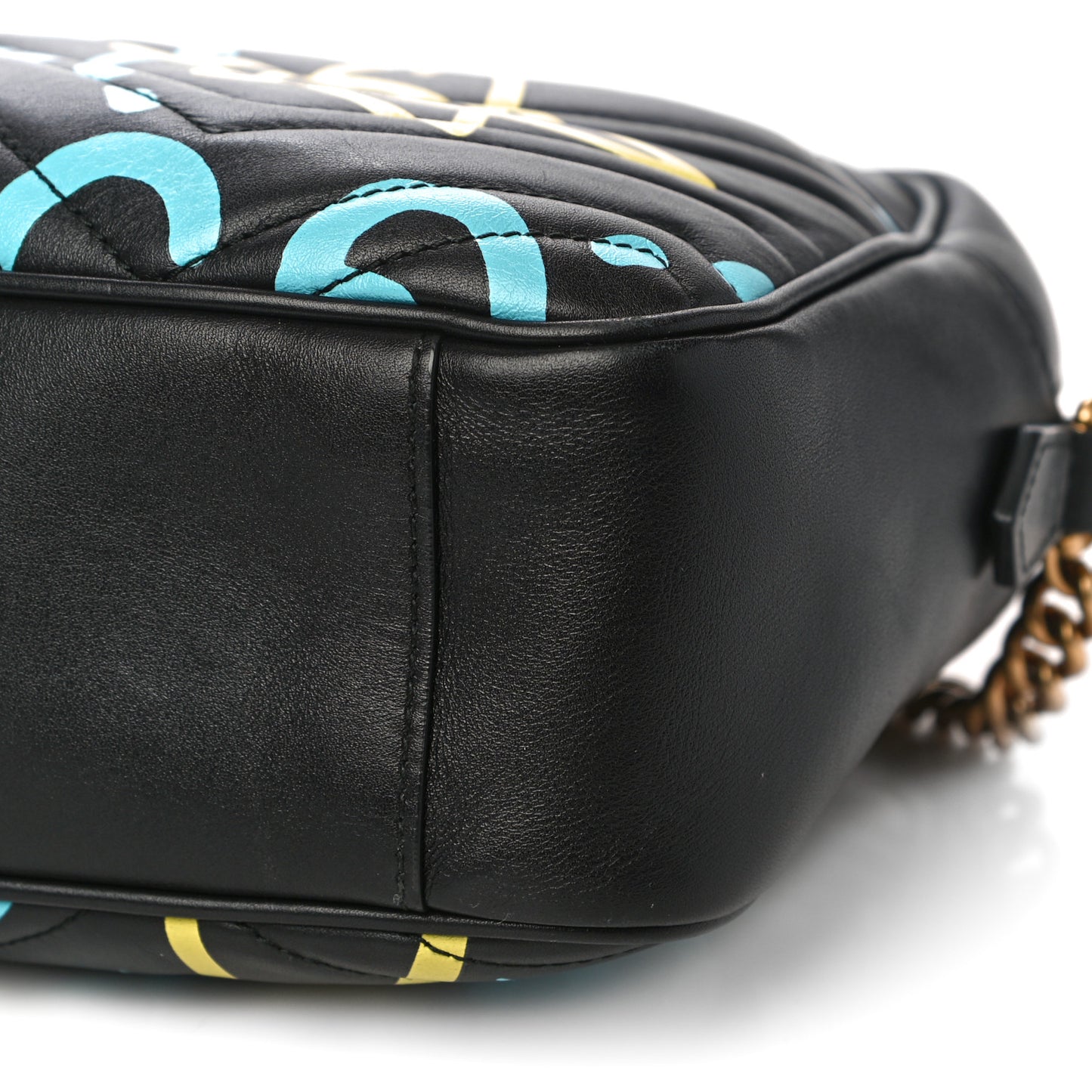 Calfskin Matelasse GucciGhost Medium GG Marmont Chain Shoulder Bag Black New Acquamarine