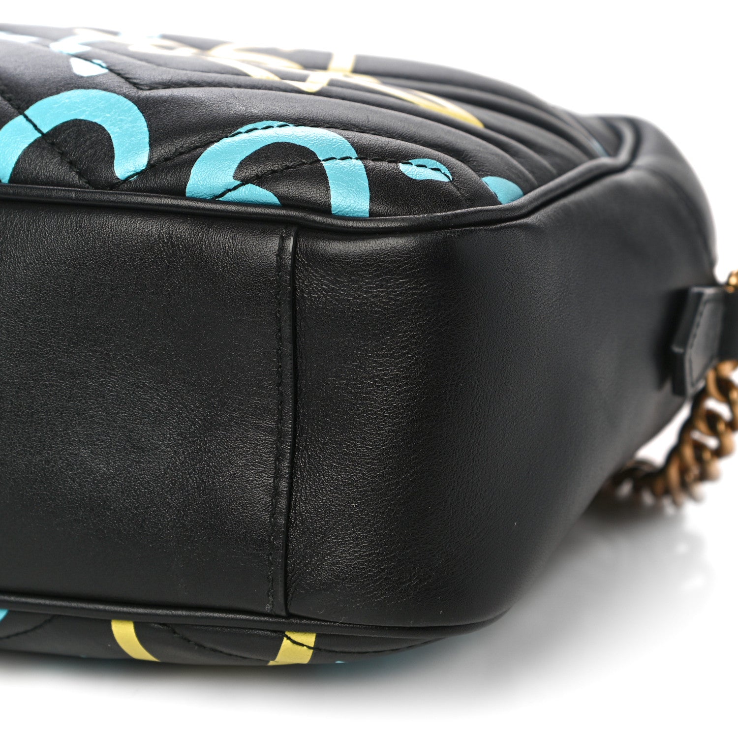 Gucci Calfskin Matelasse GucciGhost Medium GG Marmont Chain Shoulder Bag Black New Acquamarine 10 of 10