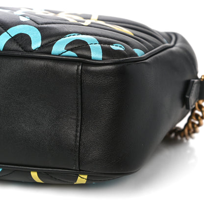Gucci Calfskin Matelasse GucciGhost Medium GG Marmont Chain Shoulder Bag Black New Acquamarine 10 of 10