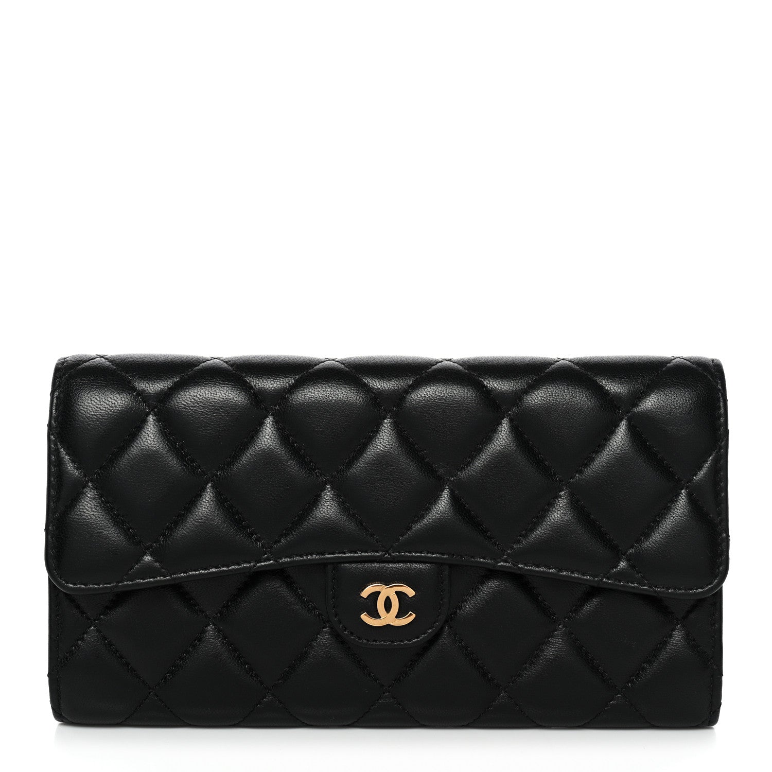 Chanel Lambskin Quilted Large Gusset Flap Wallet Black 1 of 12