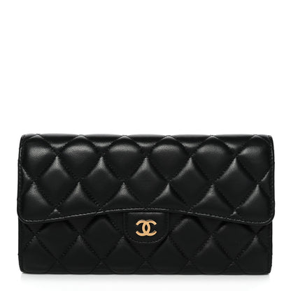 Chanel Lambskin Quilted Large Gusset Flap Wallet Black 1 of 12