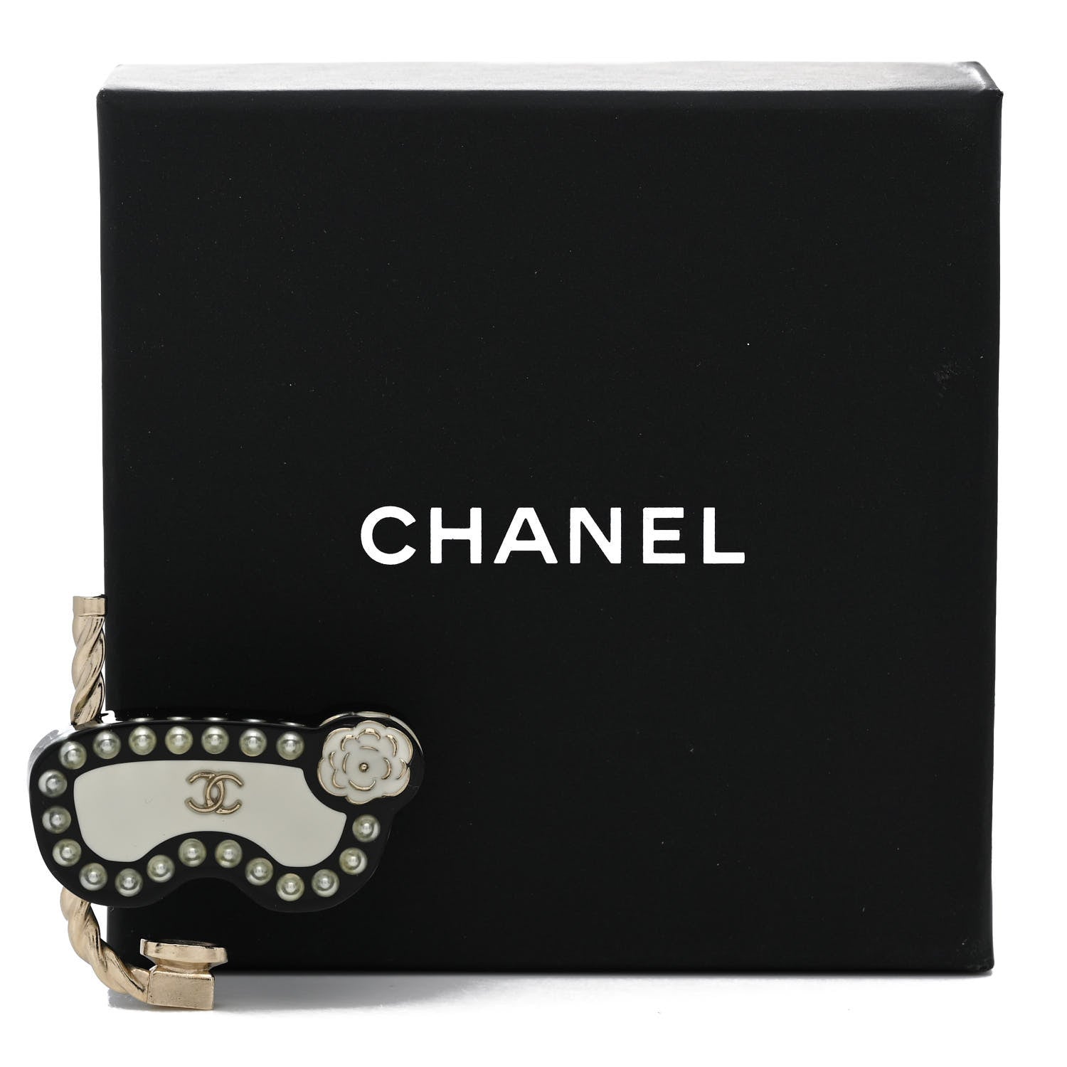 Chanel Resin Pearl Snorkeling CC Brooch Black White Gold 4 of 4