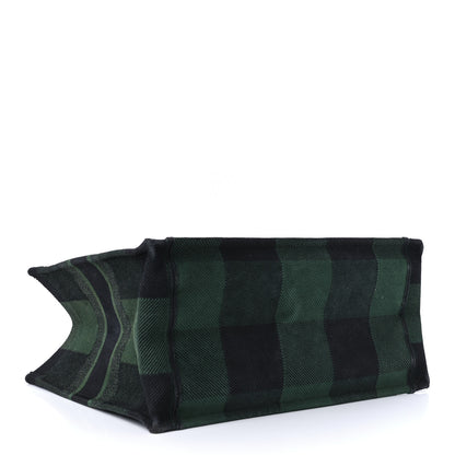 Christian Dior Canvas Embroidered Medium Checkered Book Tote Black Green 3 of 10