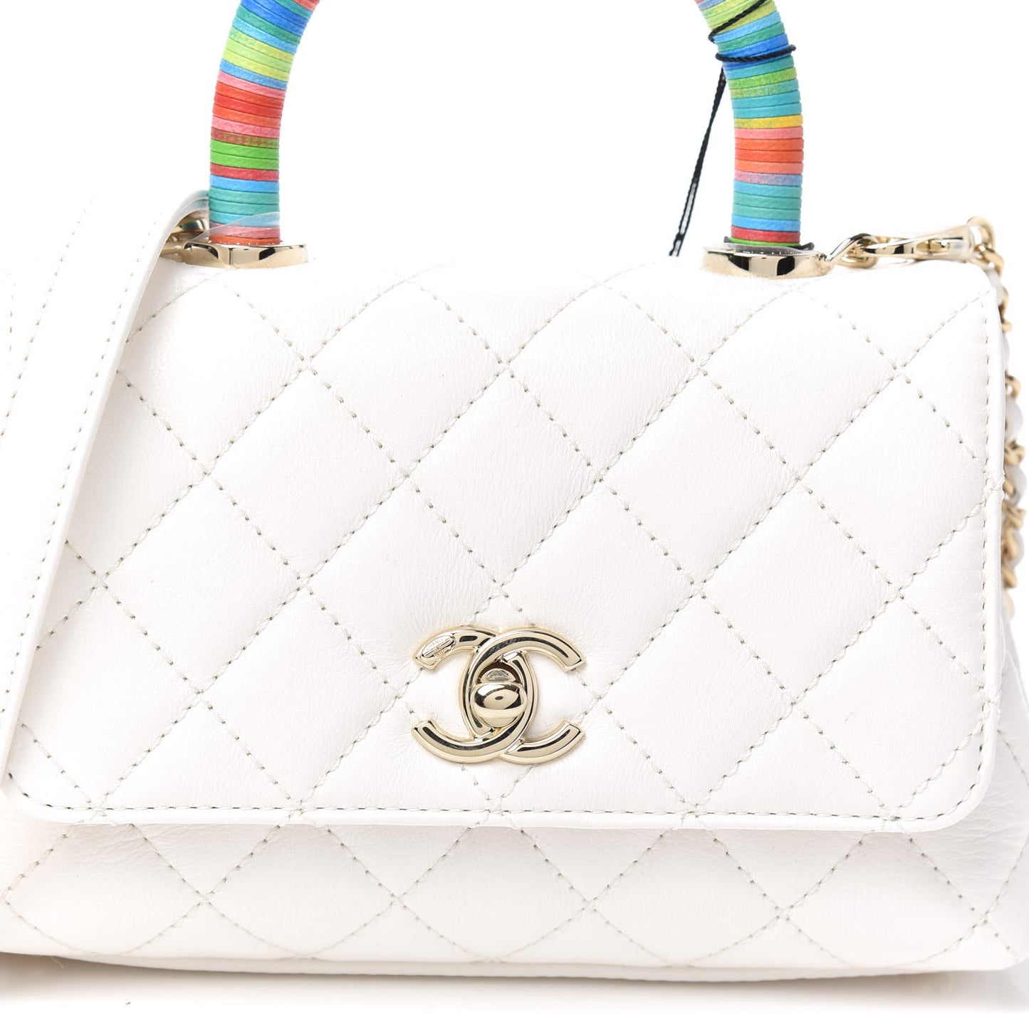 Goatskin Quilted Extra Mini Rainbow Coco Handle Flap White