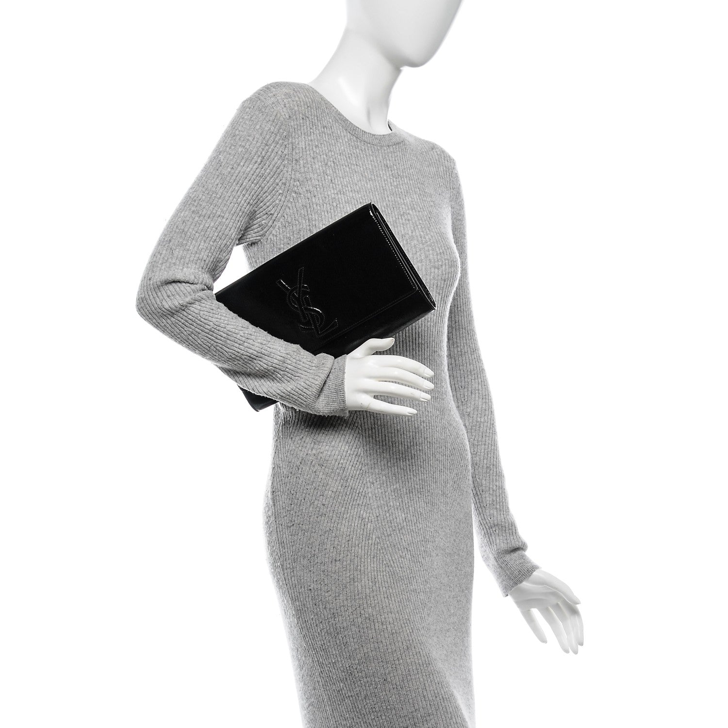 Saint Laurent Textured Patent Monogram Large Belle De Jour Clutch Black 2 of 7