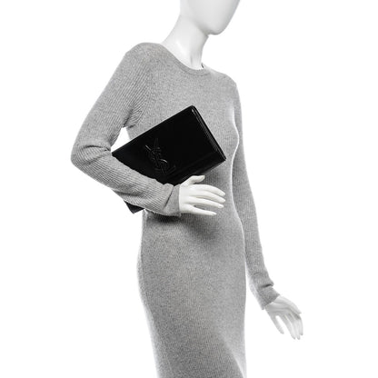 Saint Laurent Textured Patent Monogram Large Belle De Jour Clutch Black 2 of 7