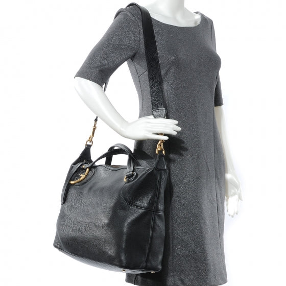 Leather Twill Top Handle Satchel Black