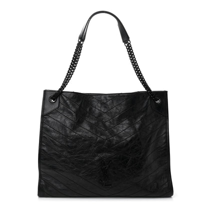 Saint Laurent Crinkled Calfskin Matelasse Monogram Large Niki Shopper Tote Black 1 of 10