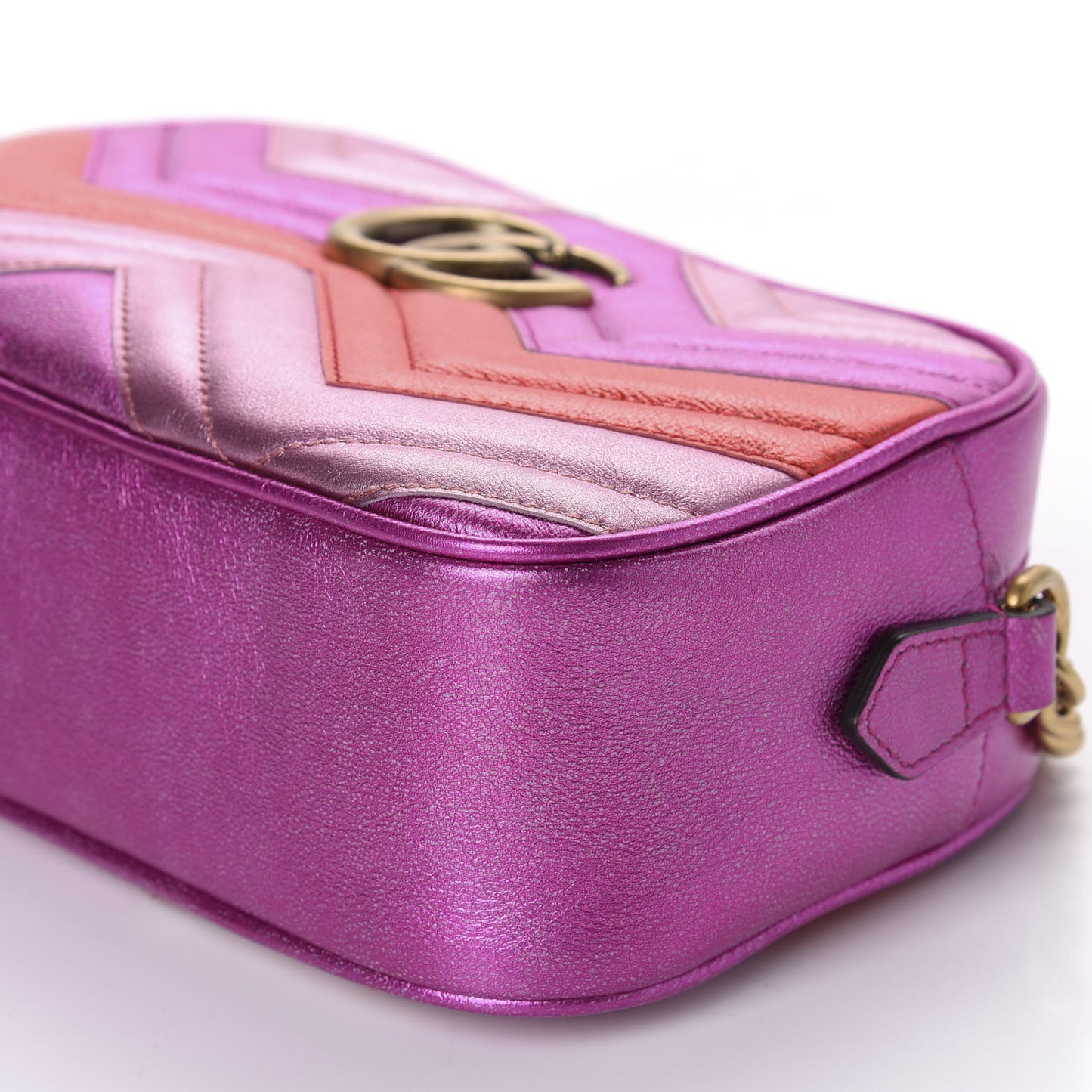 Laminated Nappa Matelasse Small GG Marmont Chain Shoulder Bag Fuxia Rosso Rosa