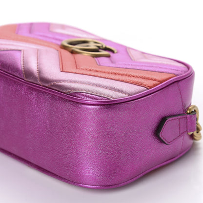 Gucci Laminated Nappa Matelasse Small GG Marmont Chain Shoulder Bag Fuxia Rosso Rosa 7 of 11