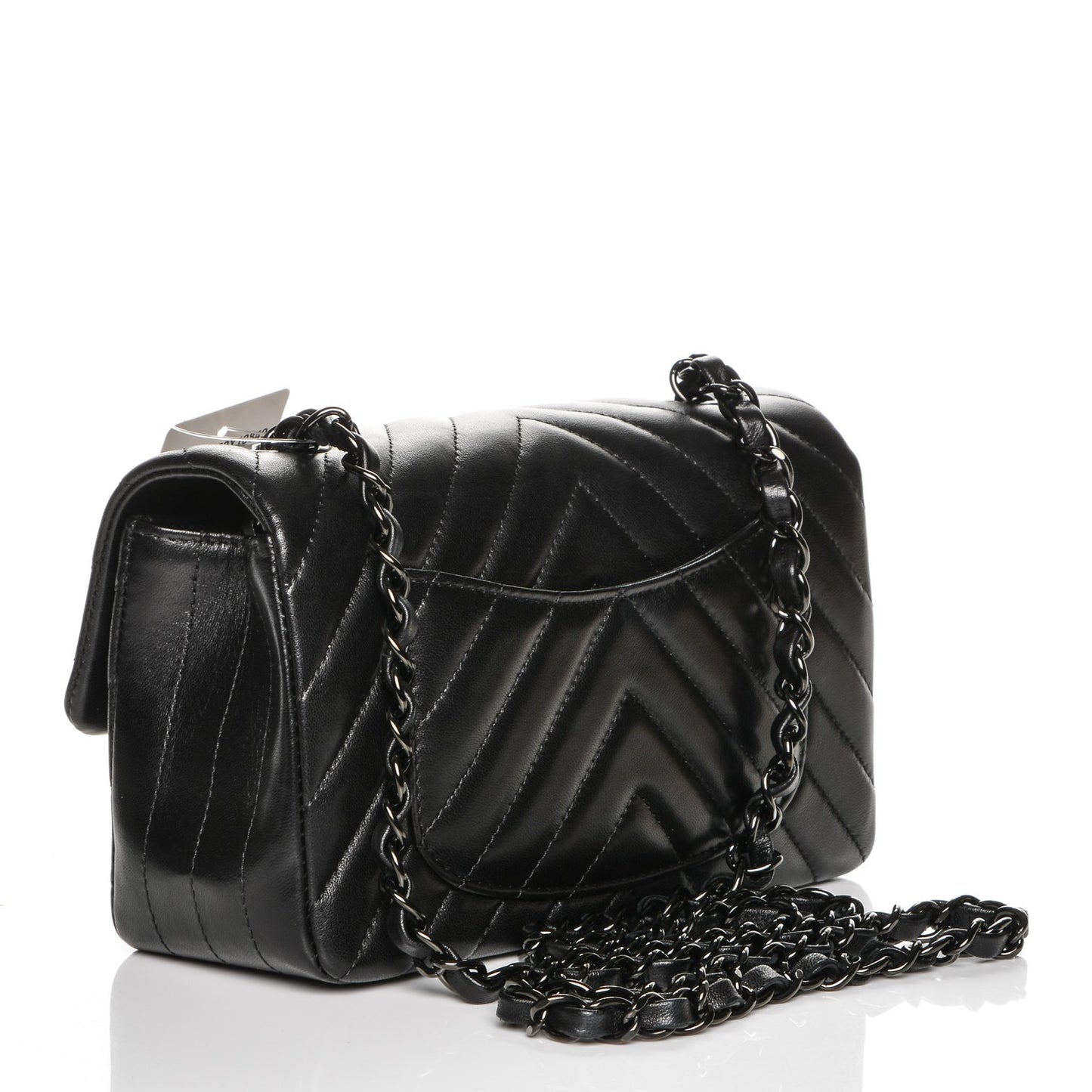 Lambskin Chevron Quilted Mini Rectangular Flap So Black