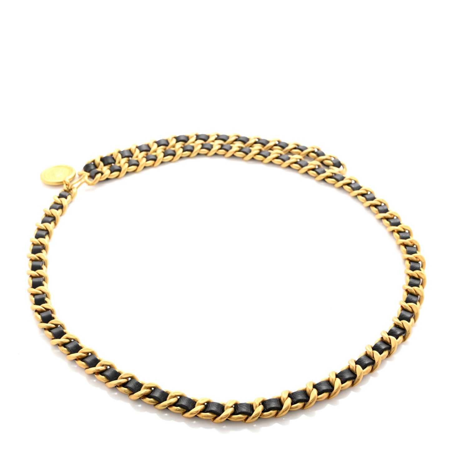 Lambskin Chain CC Medallion Belt Black Gold