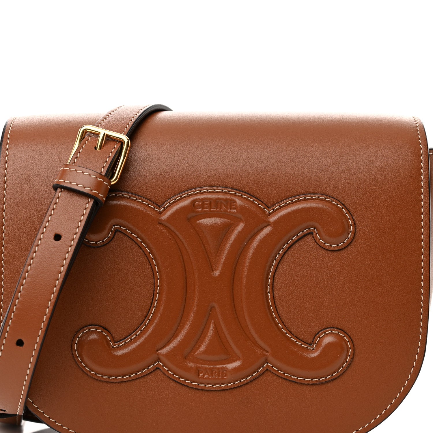 Celine Smooth Calfskin Cuir Triomphe Folco Crossbody Bag Tan 8 of 11