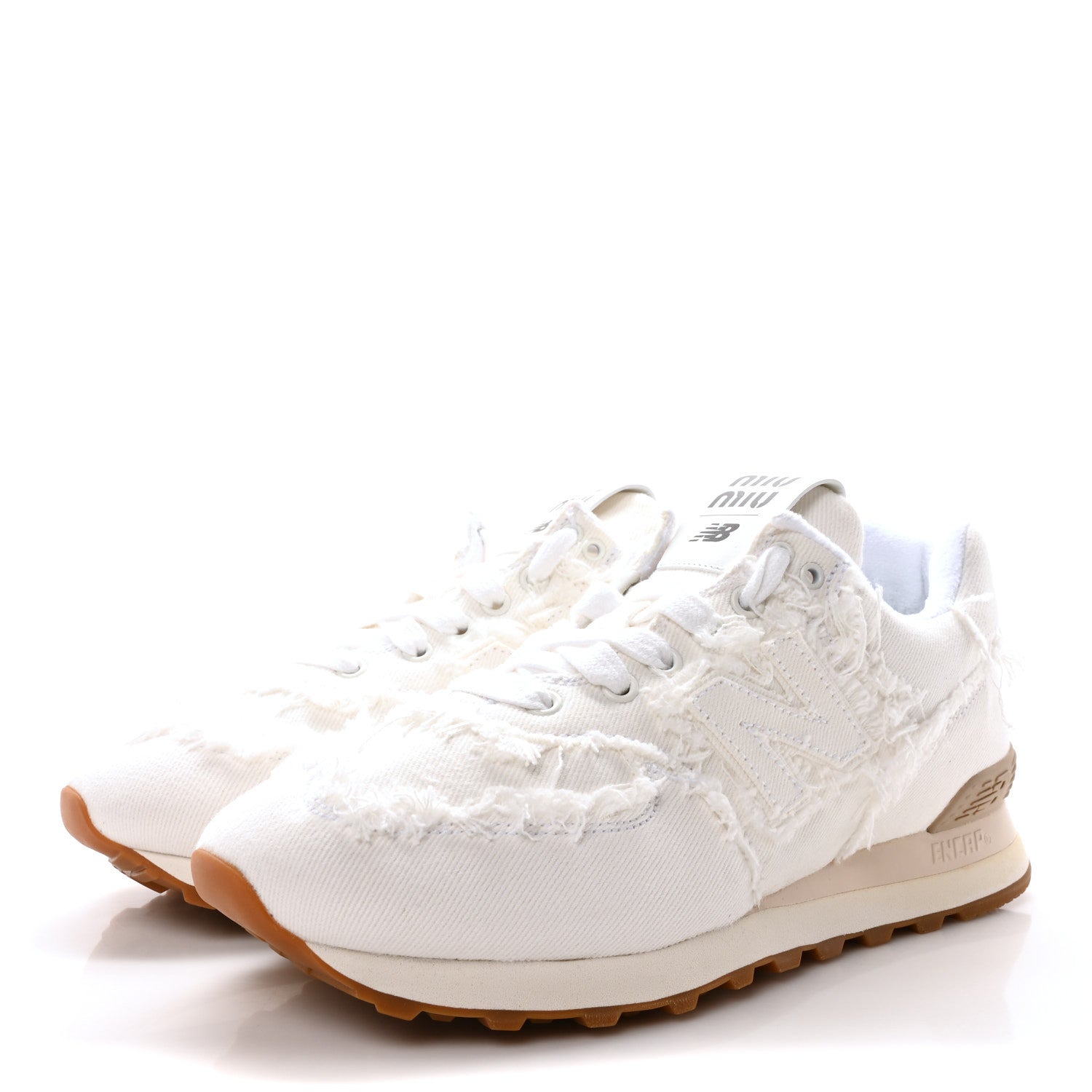 Miu Miu X NEW BALANCE Denim Marmorizzato 574 Sneakers 38.5 White 4 of 9
