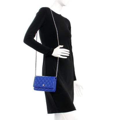 Chanel Lambskin Quilted Wallet On Chain WOC Dark Blue 2 of 9