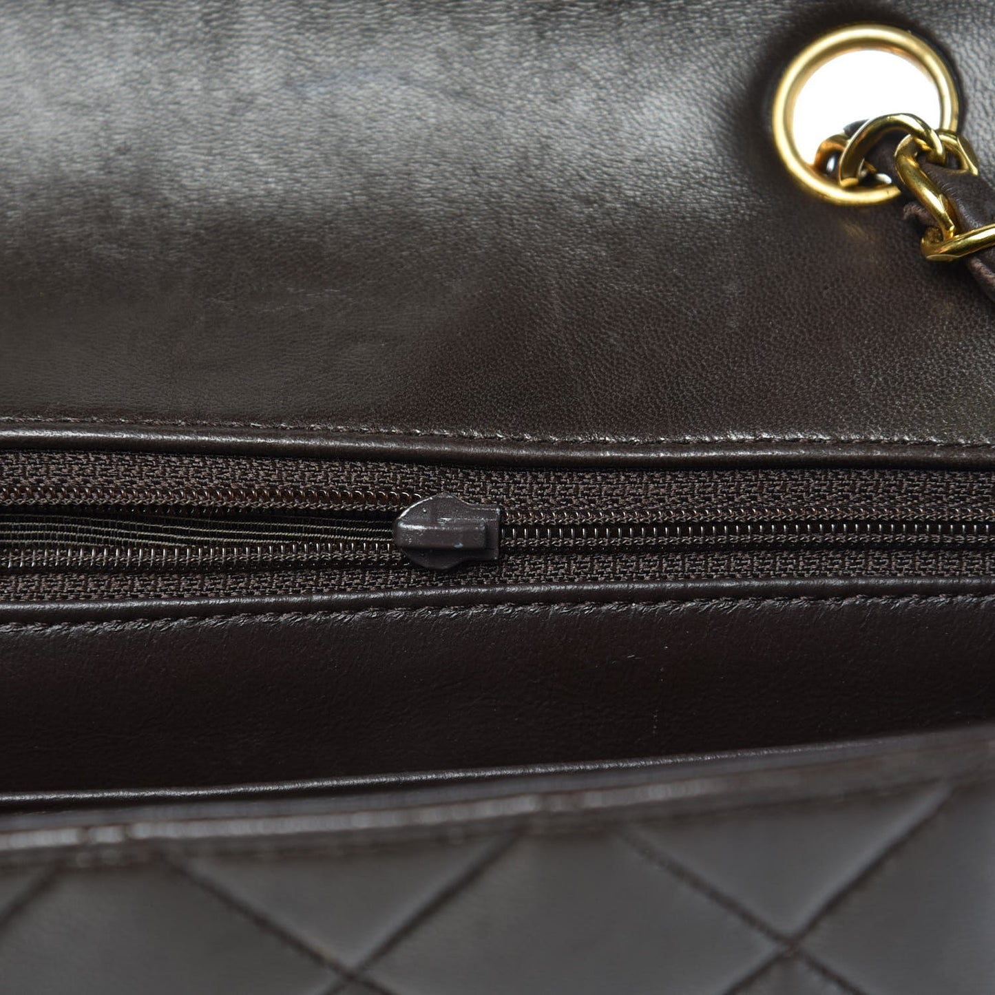 Lambskin Quilted Small Single Flap Brown
