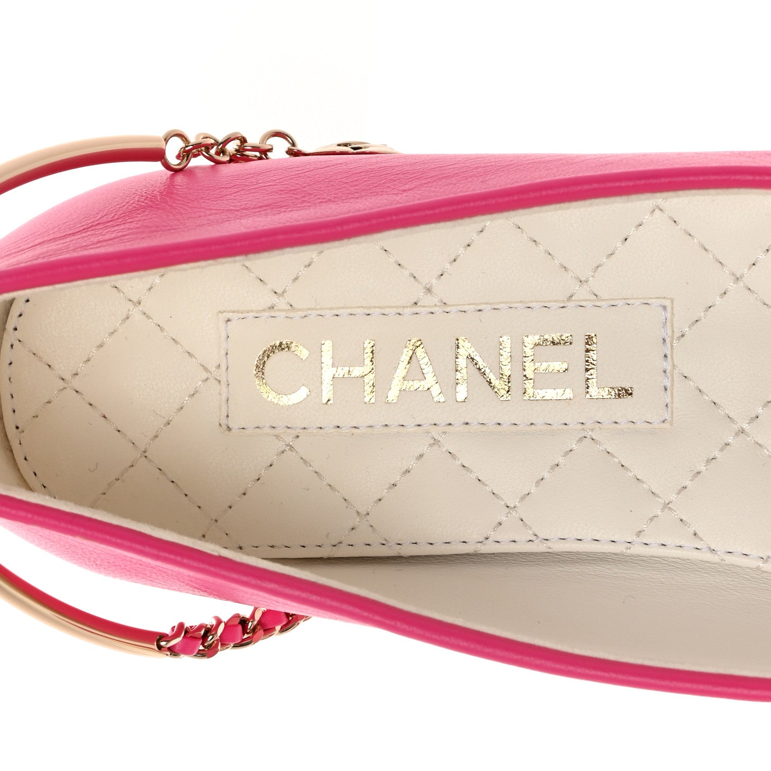 Chanel Lambskin Patent Calfskin Cap Toe Ankle Chain Ballerina Flats 38 Dark Pink 7 of 11
