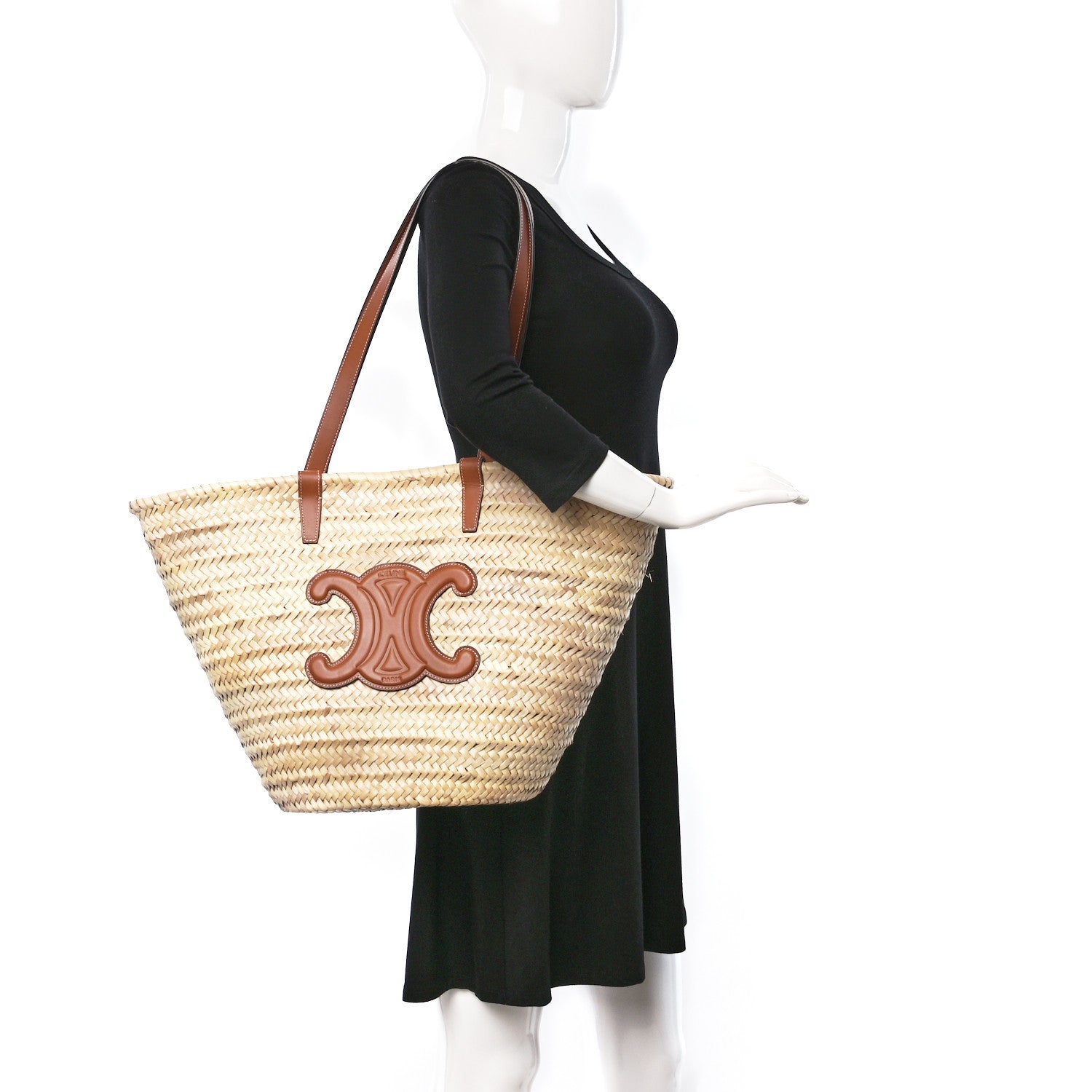 Celine Raffia Calfskin Triomphe Medium Panier Tan 2 of 11