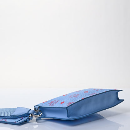 MCM Visetos Wristlet Zip Pouch Blue Bell 3 of 5