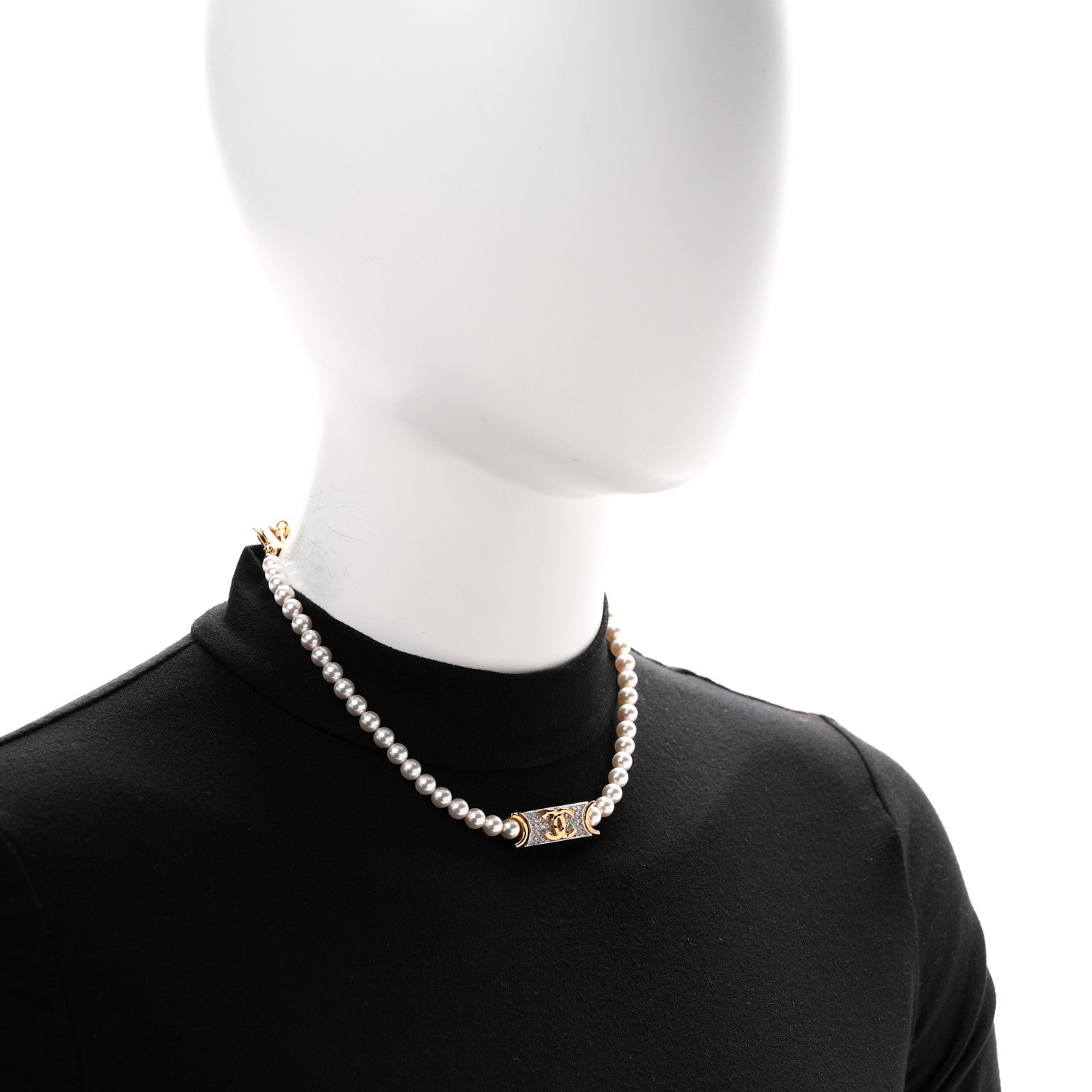 Chanel Metal Marble CC Chain Choker Necklace Gold White Gray 2 of 6