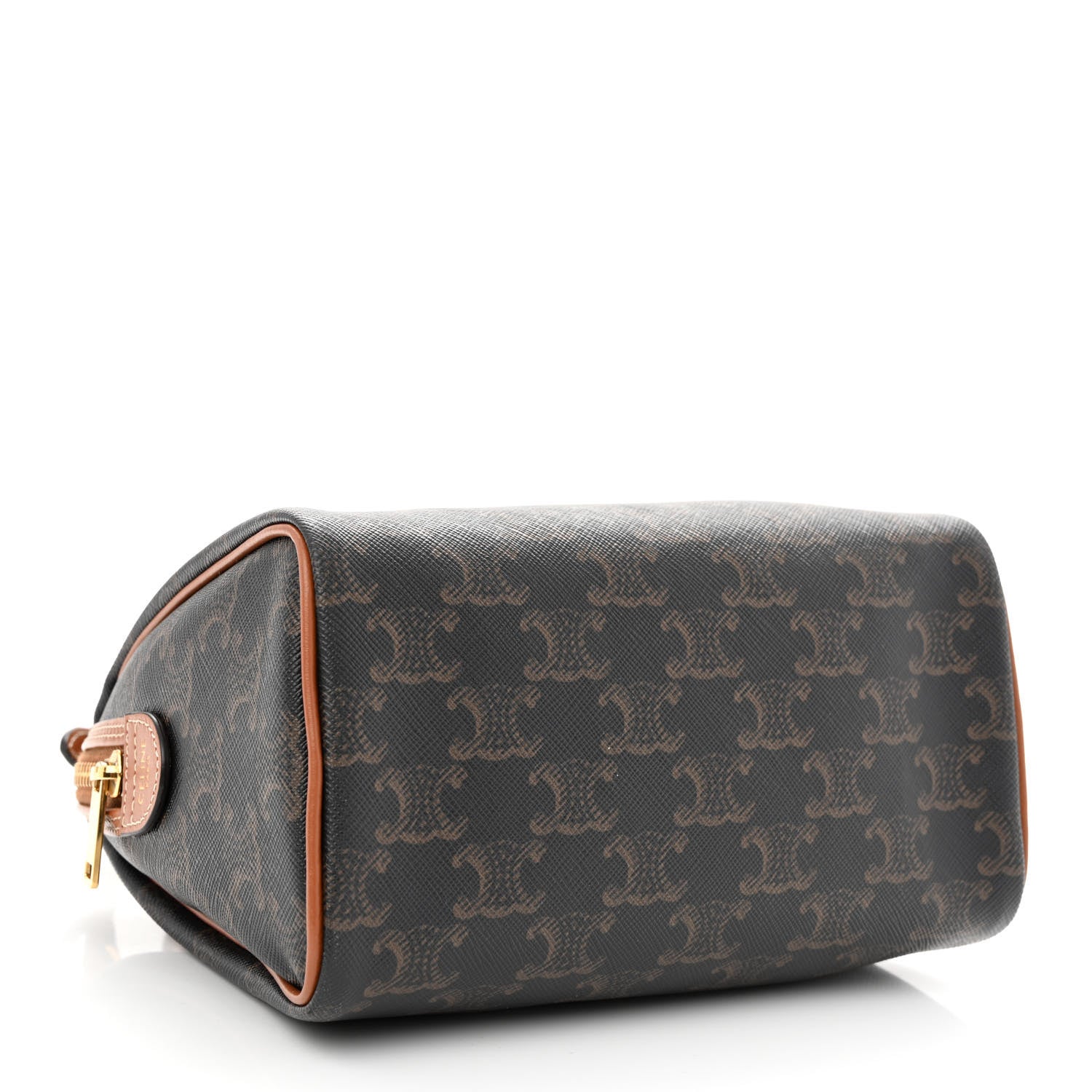 Celine Triomphe Canvas Calfskin Small Boston Bag Tan 4 of 13