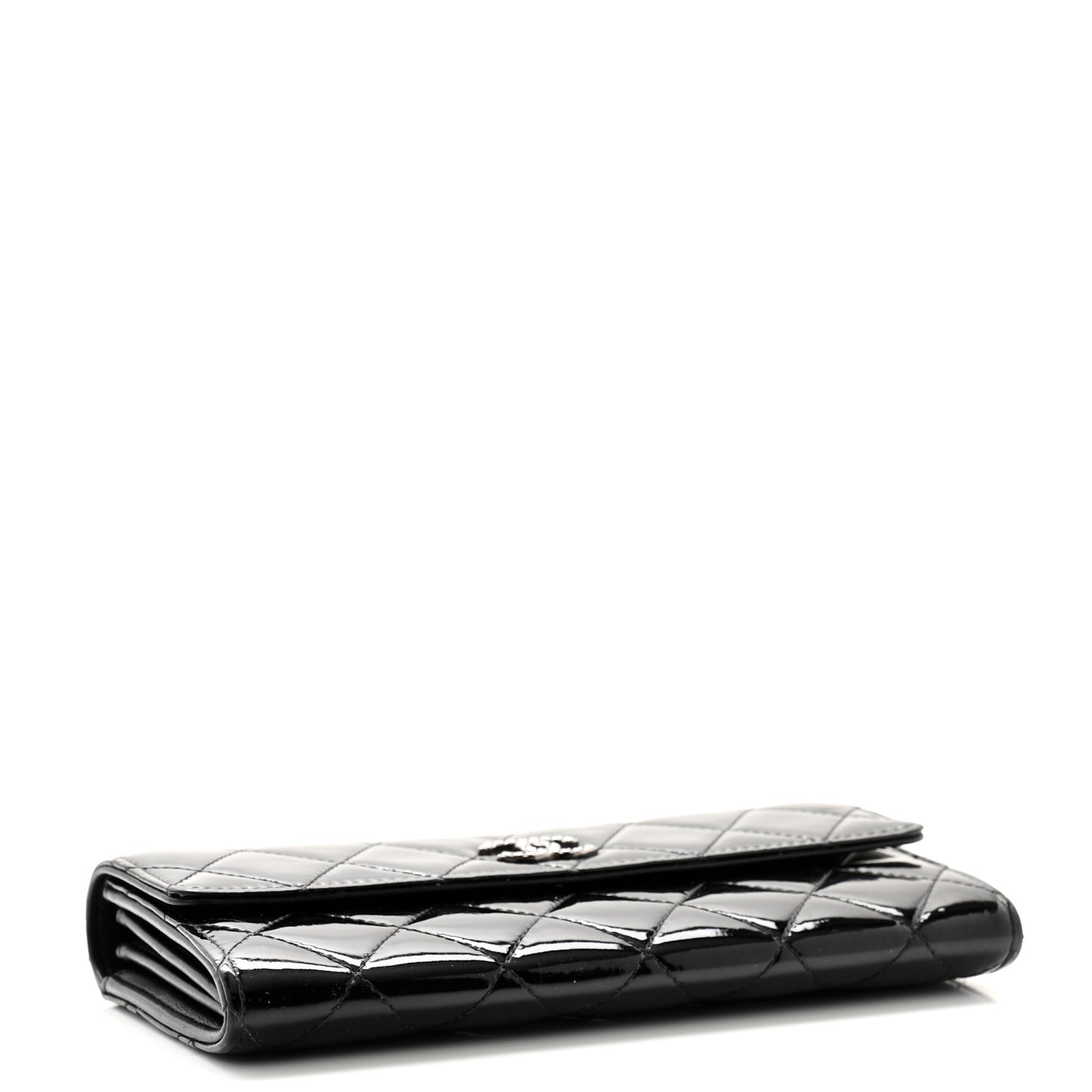 Patent Quilted Large Brilliant Flap Wallet Black