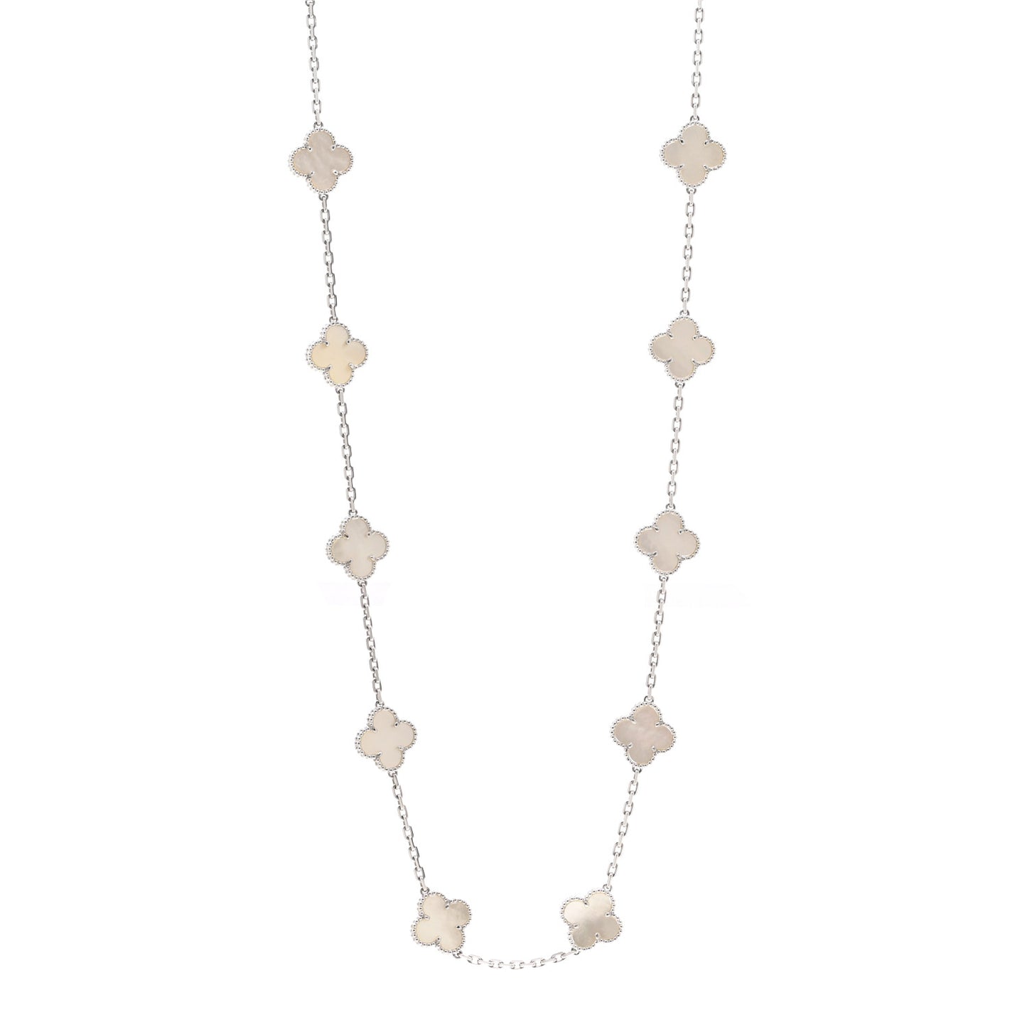 18K White Gold Mother of Pearl 20 Motifs Vintage Alhambra Necklace