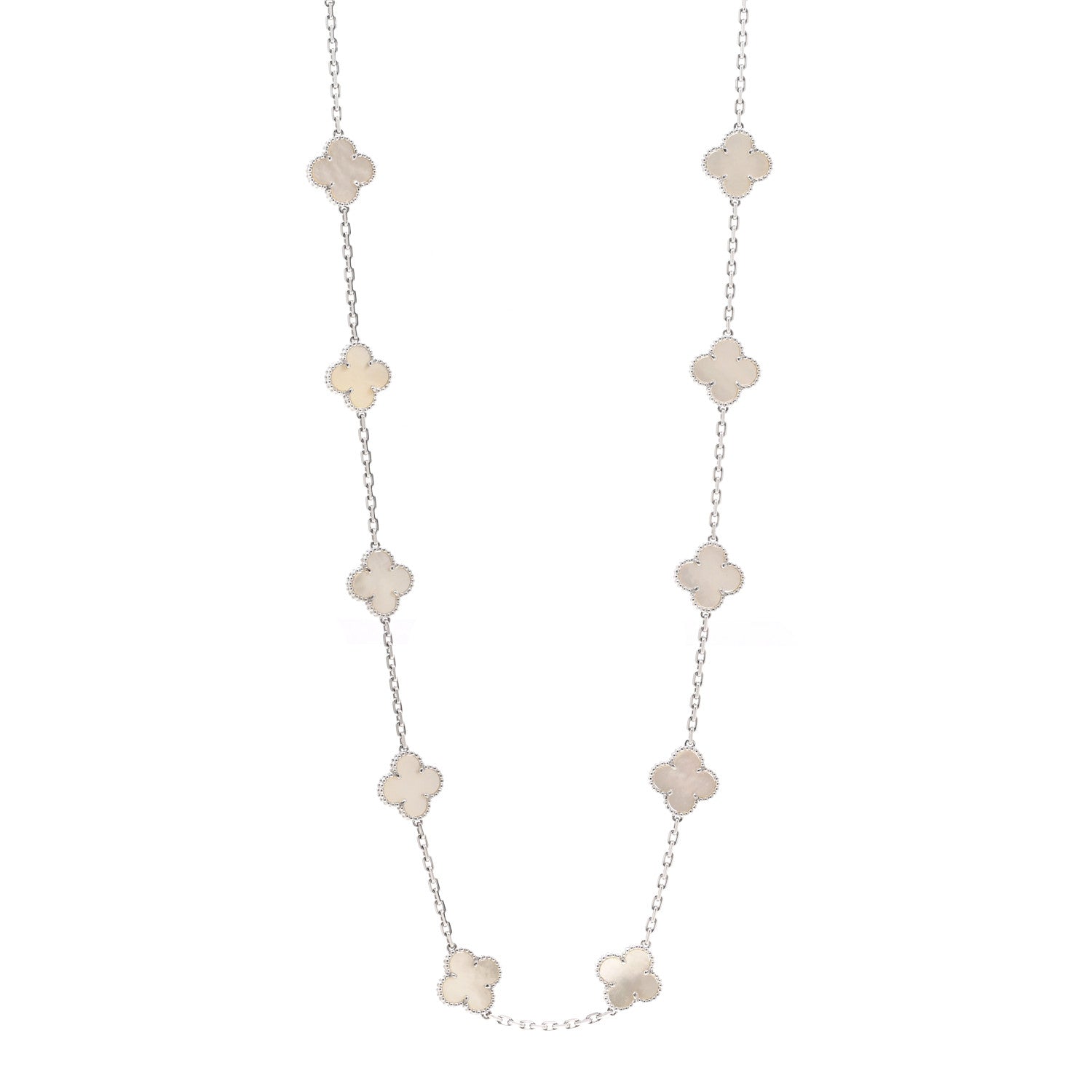Van Cleef & Arpels 18K White Gold Mother of Pearl 20 Motifs Vintage Alhambra Necklace 1 of 6
