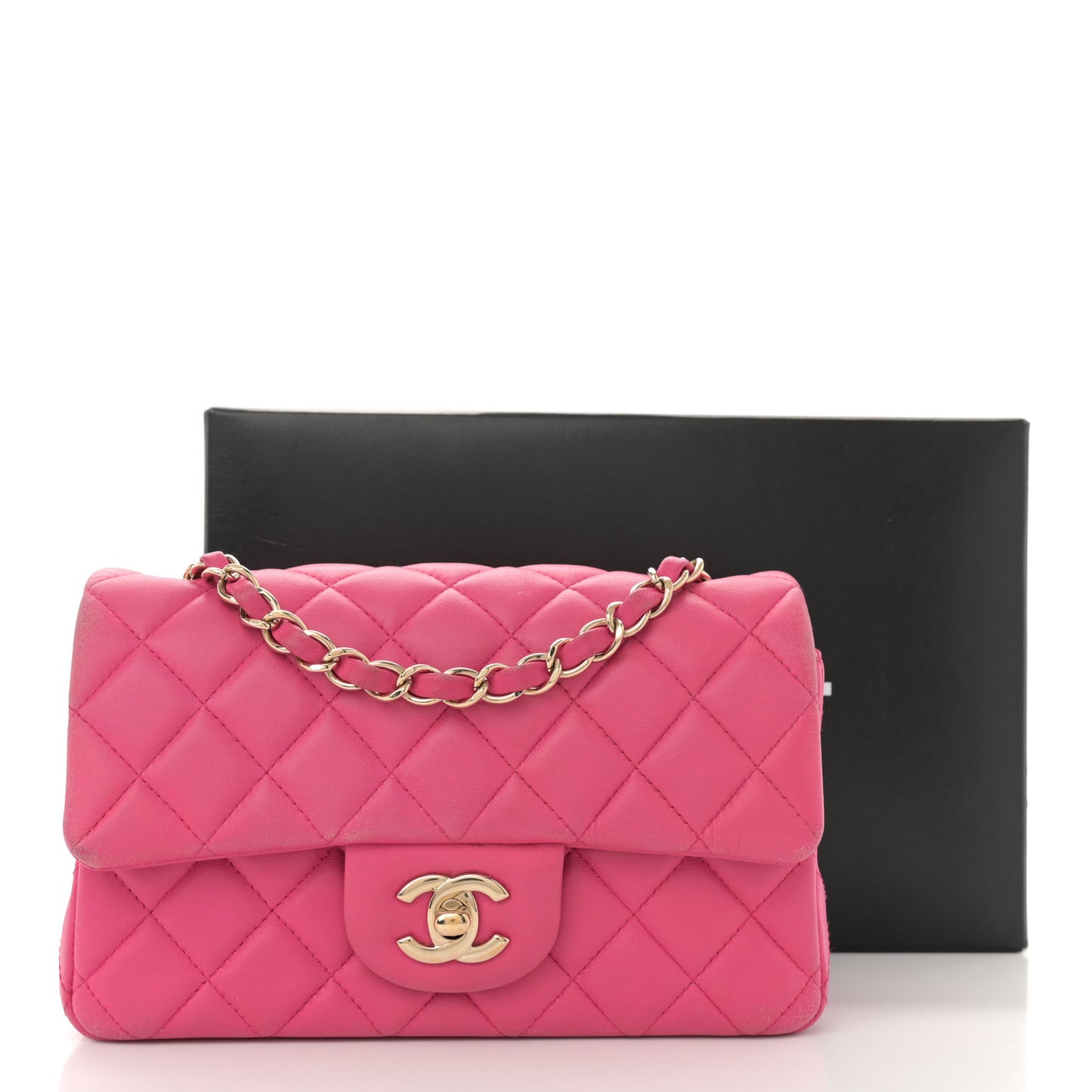 Lambskin Quilted Mini Rectangular Flap Fuchsia