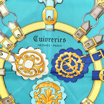 Hermes Silk Cuivreries Scarf 90 Turquoise Fonce Cobalt Jaune 2 of 4