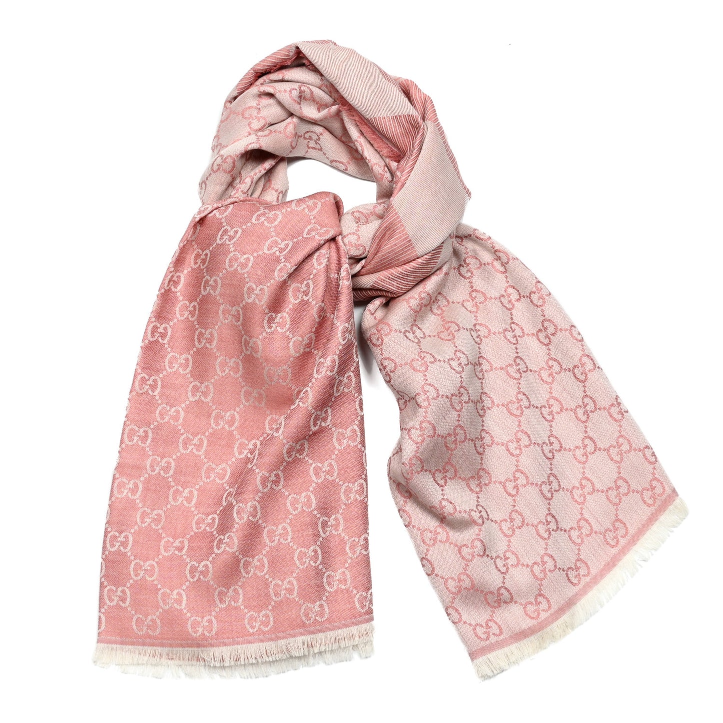 Wool Silk GG Jacquard Shawl Pink White