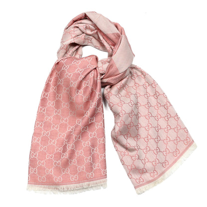 Gucci Wool Silk GG Jacquard Shawl Pink White 1 of 3