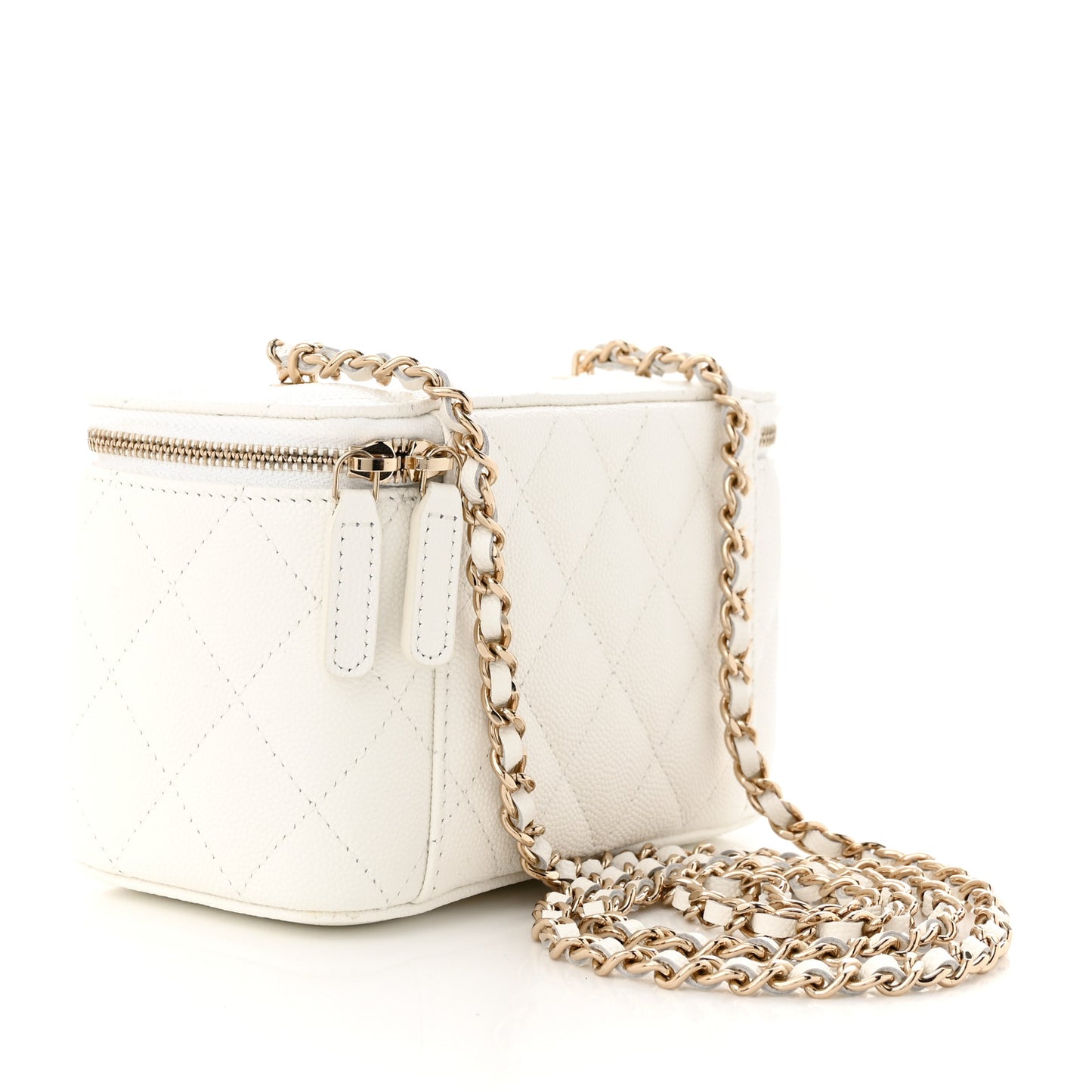 Caviar Quilted Small Vanity Case With Chain White