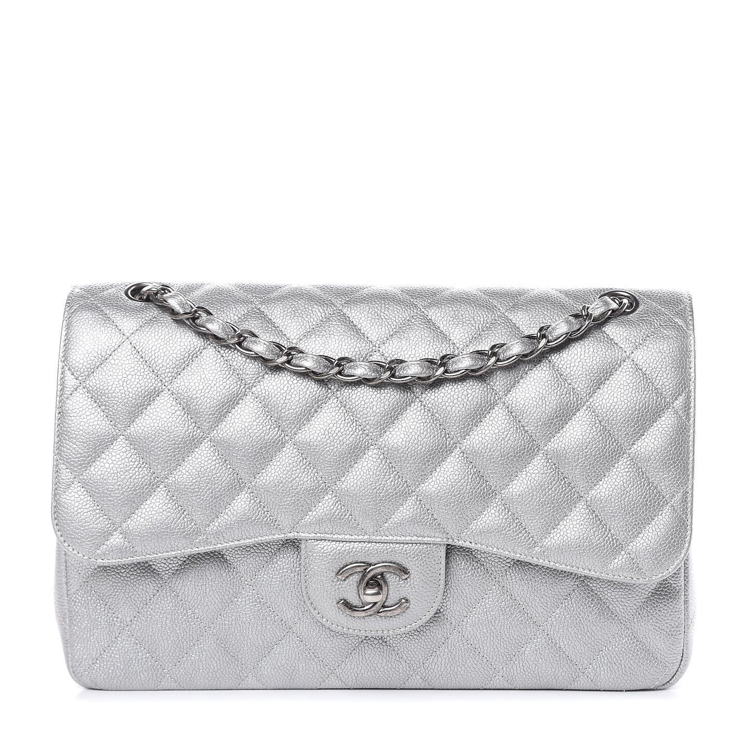 Chanel Metallic Caviar Quilted Jumbo Double Flap Silver 1 of 11