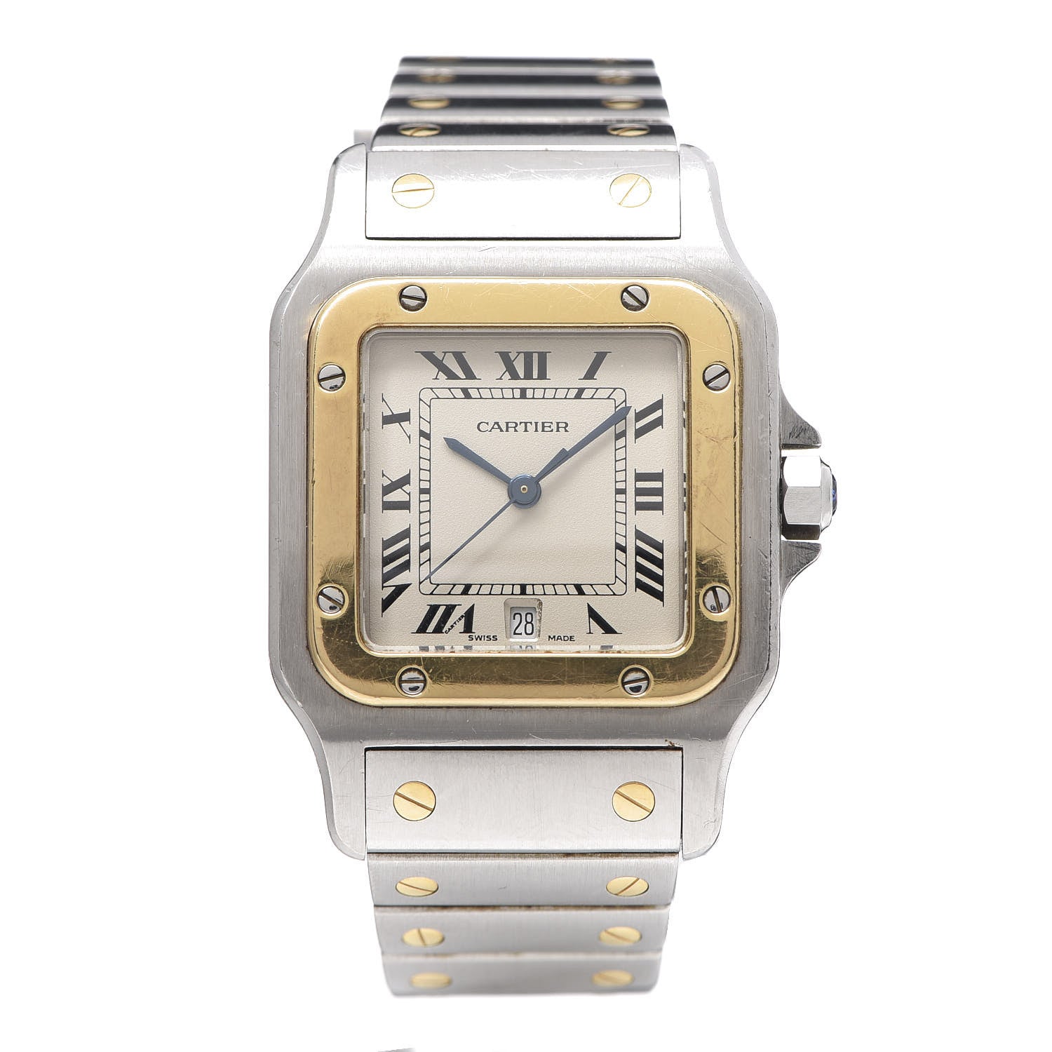 Cartier Stainless Steel 18K Yellow Gold 29mm Santos De Galbee Quartz Watch 1 of 5